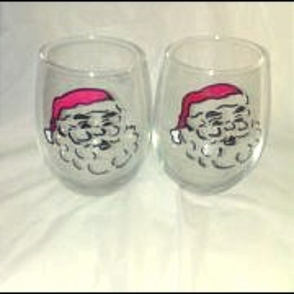 Santa stemless wine glass